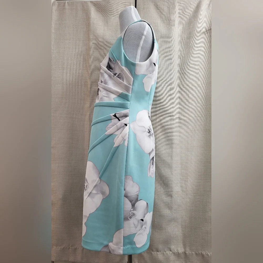 Calvin Klein Midi Sheath Dress Robin Egg Blue White Floral Church Career Size 12 - Picture 2 of 12